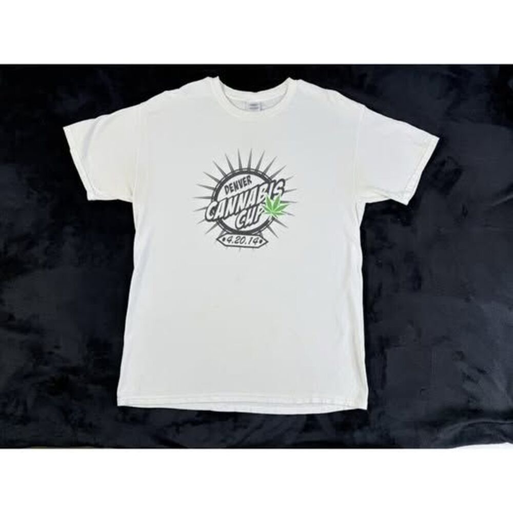 VTG 4th Annual High Times US Cannabis Cup T-Shirt Mens L Denver CO 2014 White
